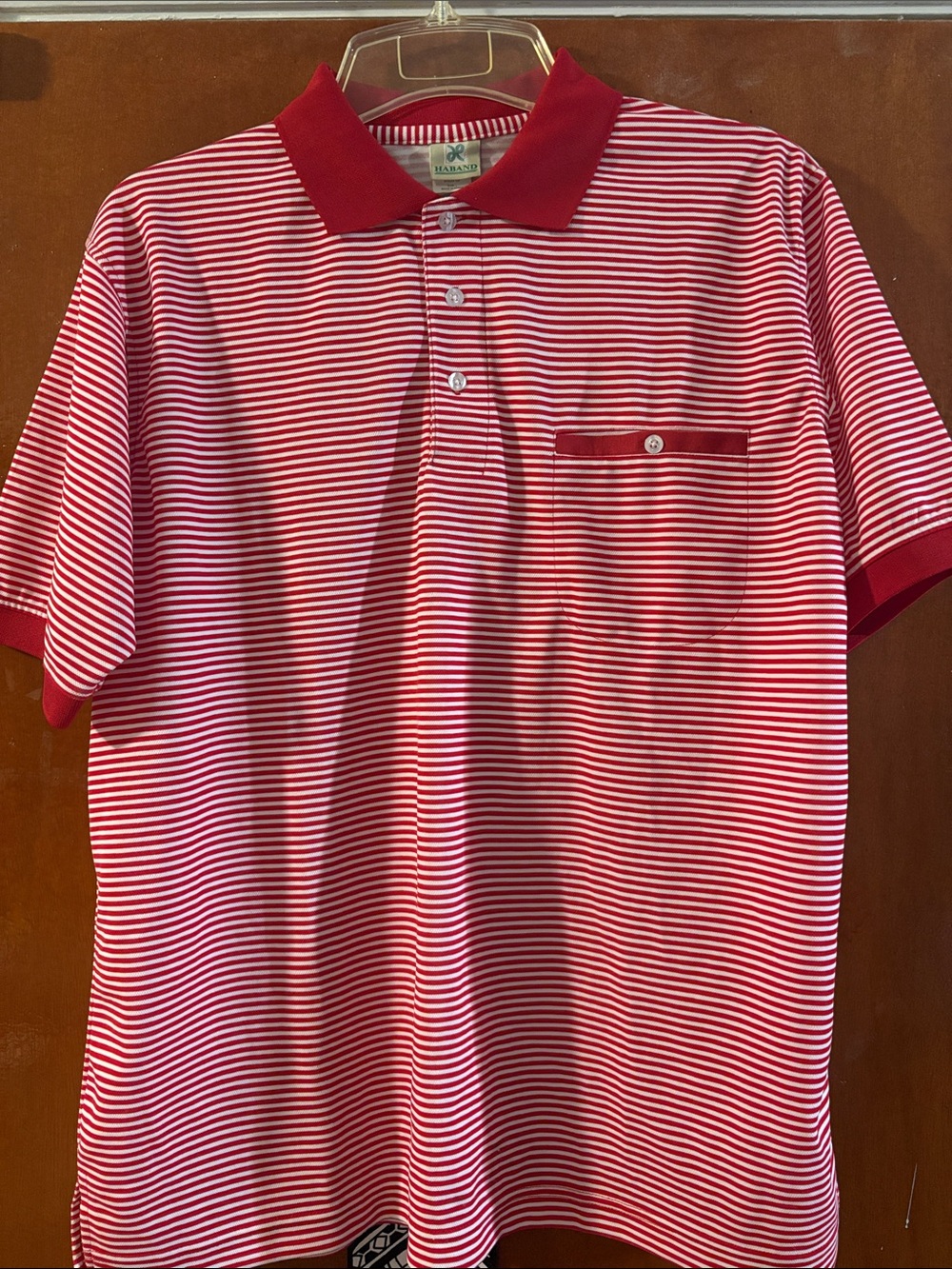 Vintage Haband Red & White Striped Polo with Pocket